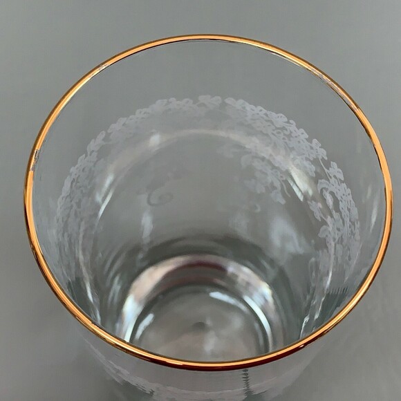 Clear Glasses White Flowers Floral Gold Trim Lot of 2 - Picture 4 of 8